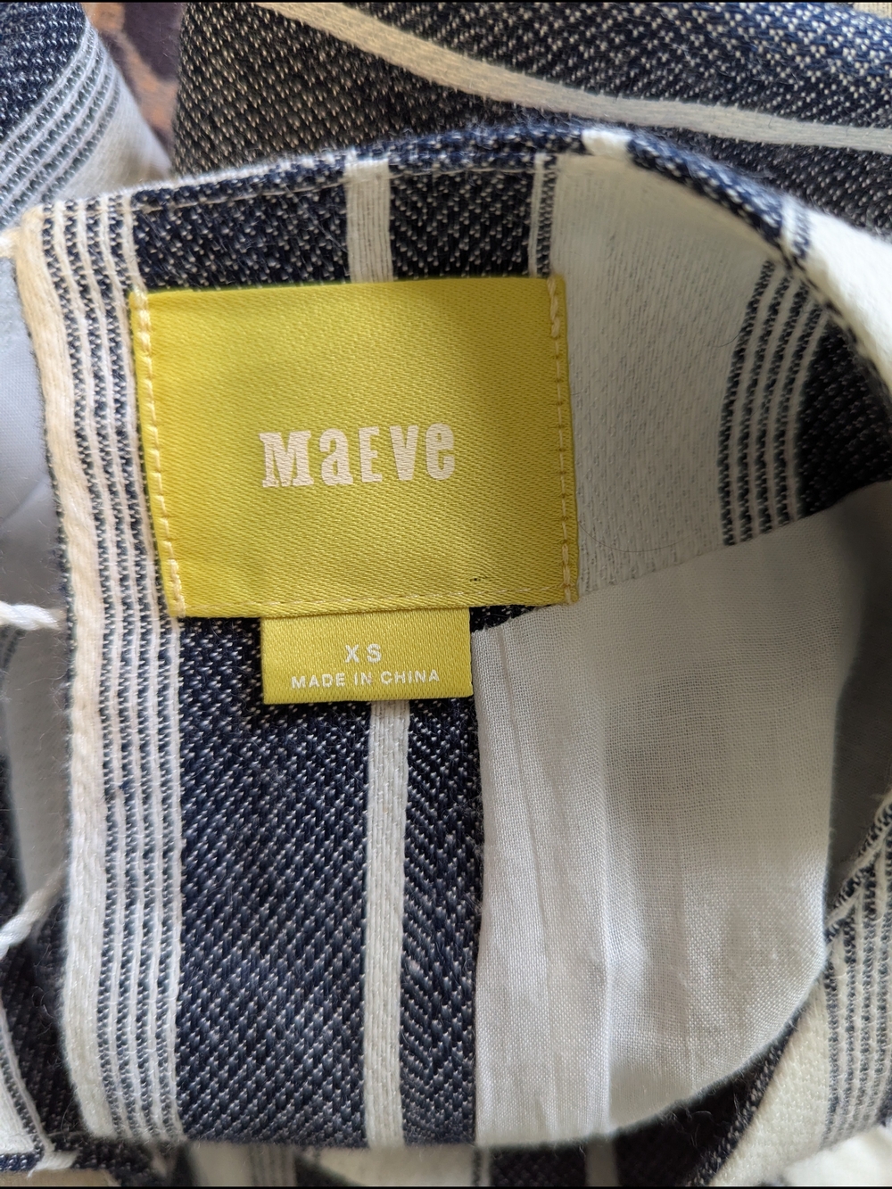 Maeve Navy and White Striped Short-Sleeve Peplum Top with Orange Trim - Picture 6 of 7
